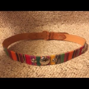 Express Colorful Mexican Woven Designed Belt with Metal Medallions